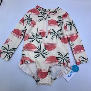 Carter’s Baby Girl Long Sleeve Rashguard Swimsuit W Palm Trees – 18 Months (NWT)